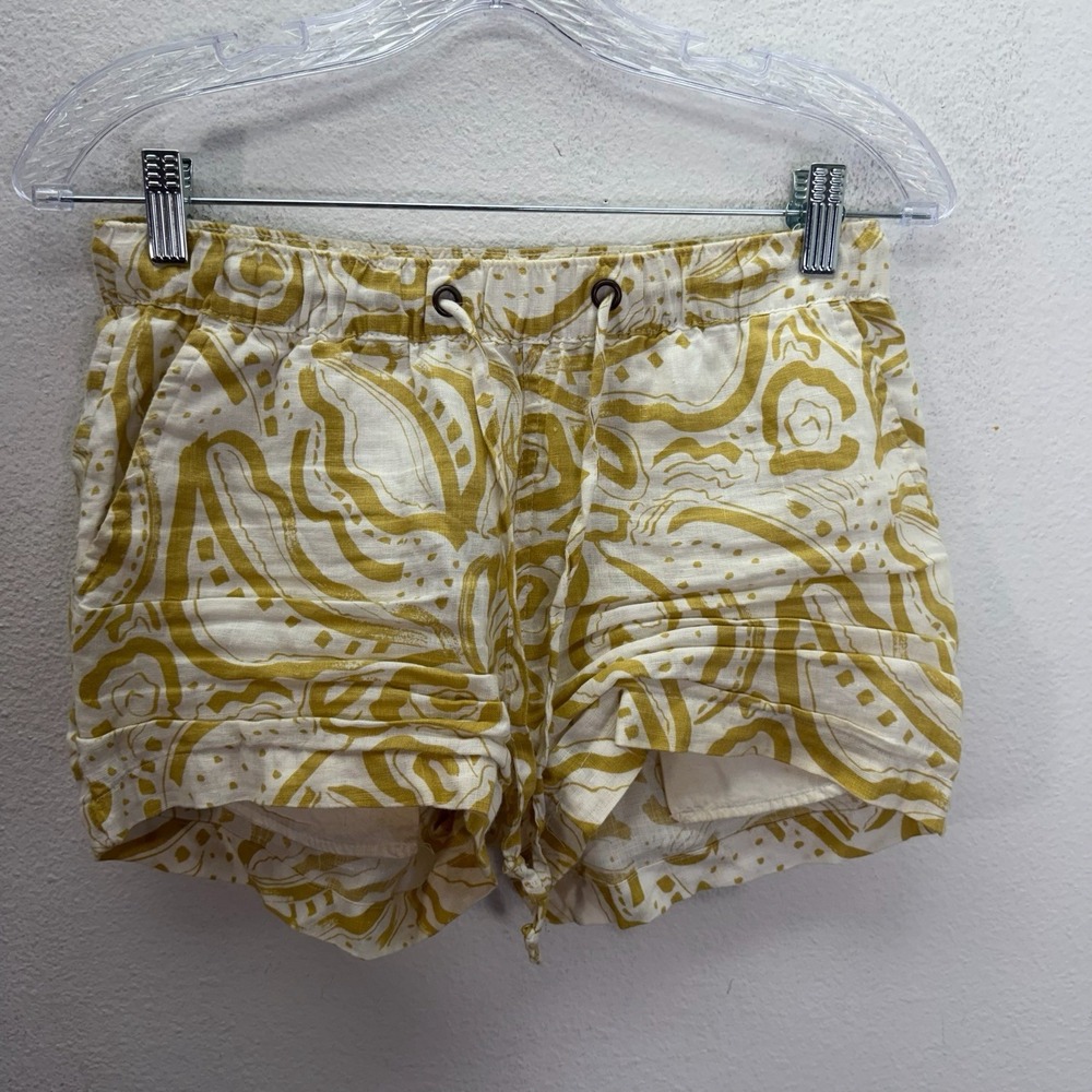 C&C California 100% Linen Yellow Pull On Stretch Shorts Drawstring SZ XS Boho